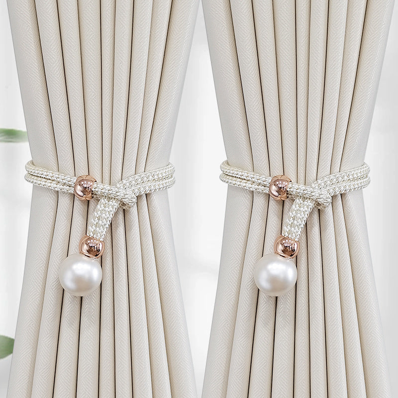 Set of 2 Elegant French Curtain Tiebacks adorned with Faux Pearl Details - Versatile and Chic Curtain Holdbacks for Enhancing Home Decor