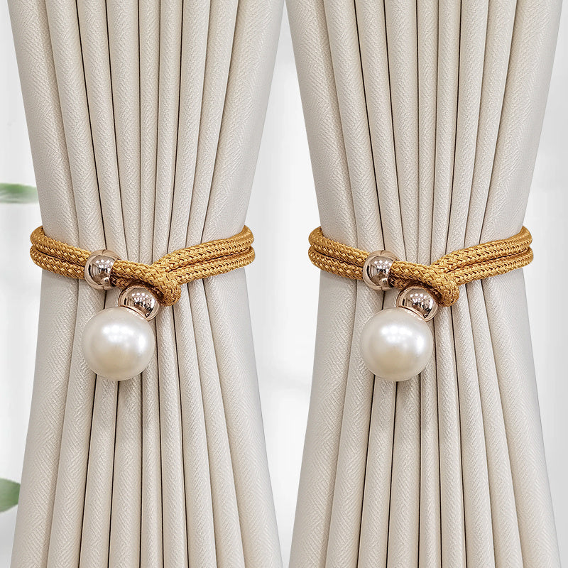 Set of 2 Elegant French Curtain Tiebacks adorned with Faux Pearl Details - Versatile and Chic Curtain Holdbacks for Enhancing Home Decor