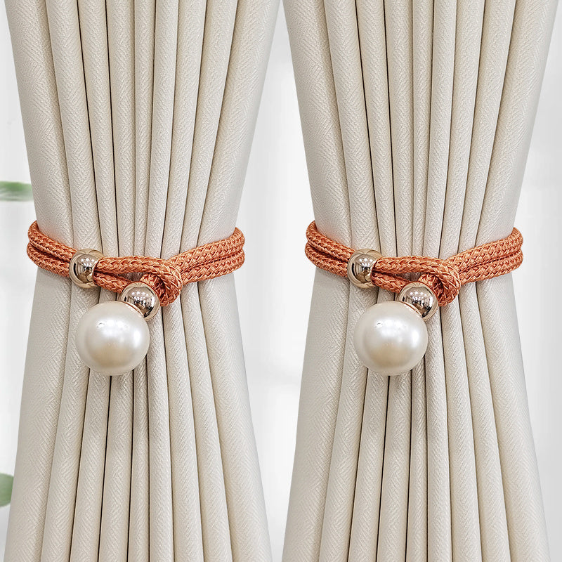 Set of 2 Elegant French Curtain Tiebacks adorned with Faux Pearl Details - Versatile and Chic Curtain Holdbacks for Enhancing Home Decor