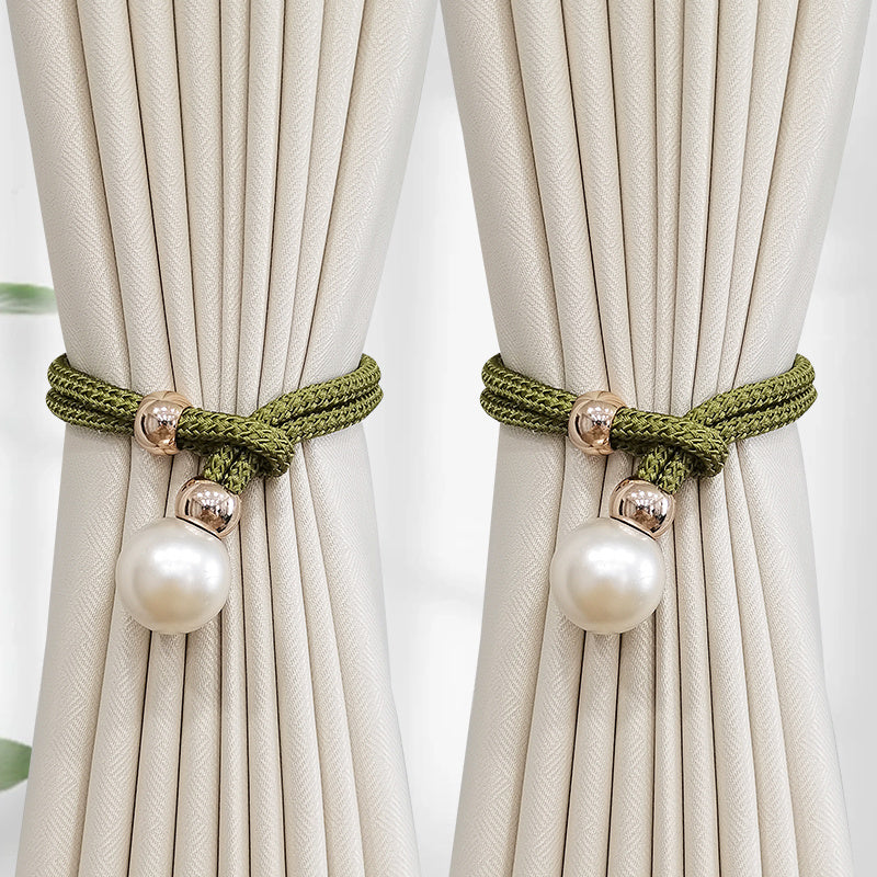 Set of 2 Elegant French Curtain Tiebacks adorned with Faux Pearl Details - Versatile and Chic Curtain Holdbacks for Enhancing Home Decor