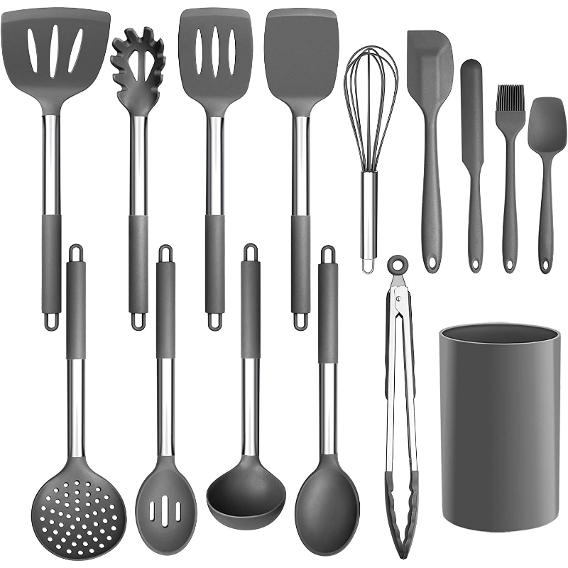 Top Pick: 15-Piece Silicone Kitchen Utensil Set with Stainless Steel Handles - Includes Slotted Spatula, Turner, Tong, Whisk, Brush, Holder, and More - Ideal for Cooking and Kitchen Tools