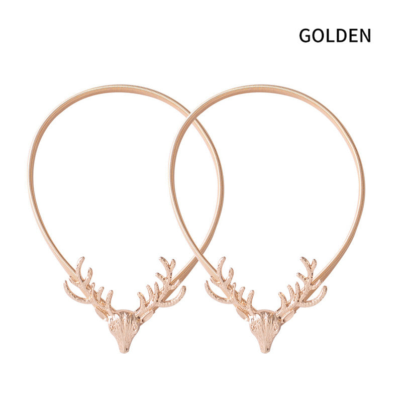 Set of 2 Nordic Luxury Style Deer Head Elastic Curtain Buckles, Macrame Curtain Holdbacks for Living Room Window Curtain Decoration