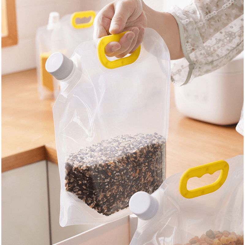 Set of 5 Reusable Storage Bags with Handle and Nozzle - Perfect for Sub Packaging, Fresh-keeping, and Anti-odor Leak Proof Freezer Storage. Ideal for Storing Liquid Lunch, Cured Meat, Fruits and Vegetables, Grains, and Home Kitchen Supplies.