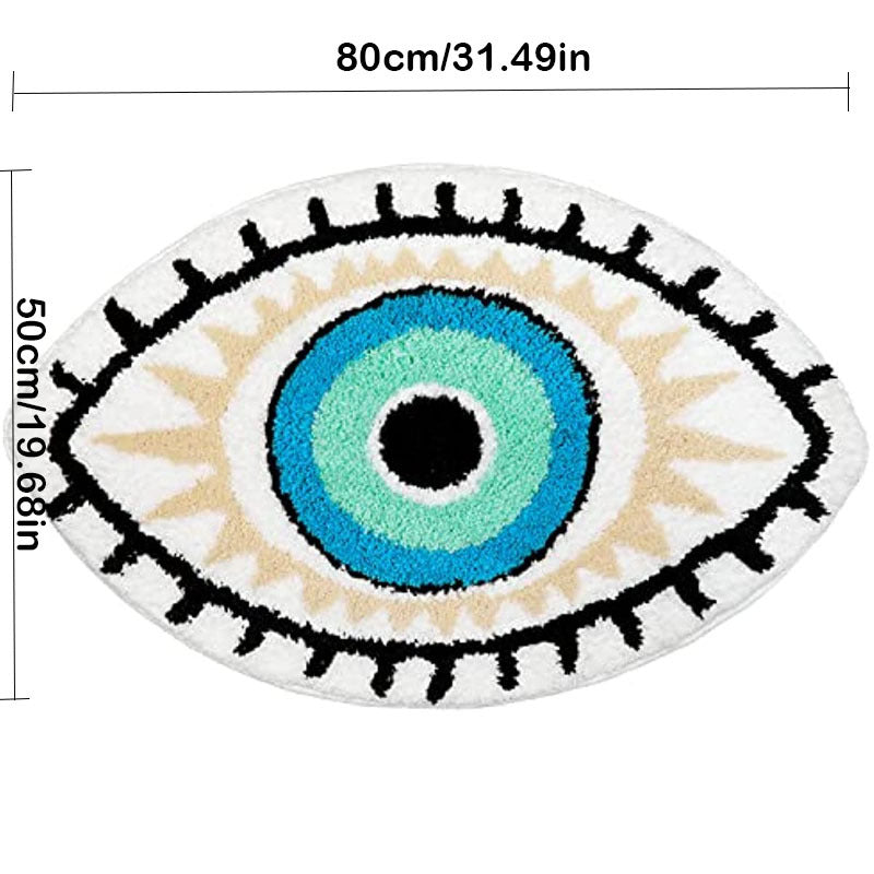 Absorbent White Evil Eye Rug - Non-Slip Kitchen and Bathroom Mat for Pets - Shaggy Design Decorative Floor Carpet