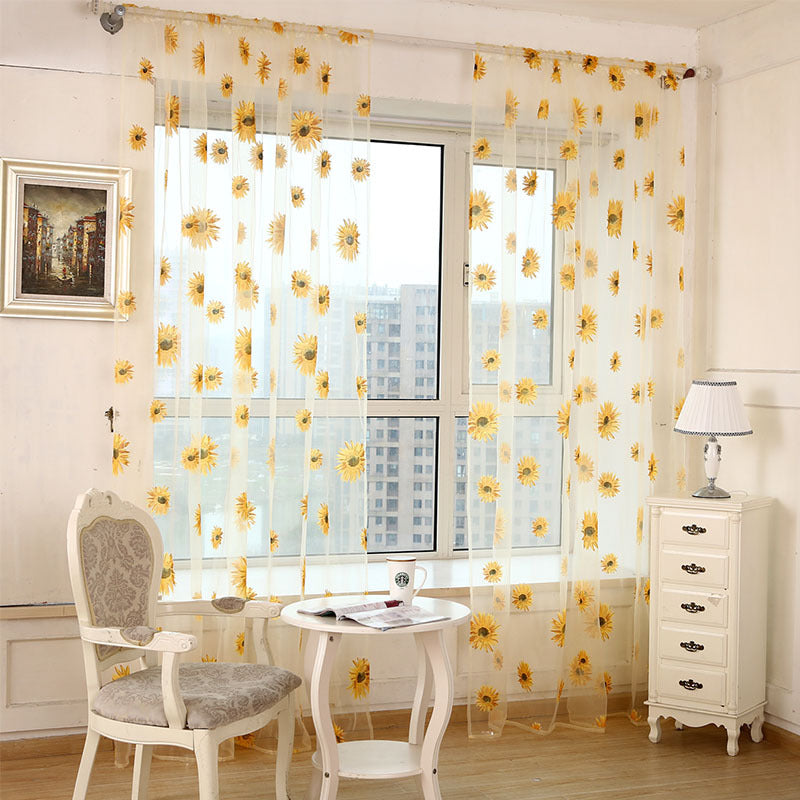 1 piece of Sunflower Printed Sheer Curtain, a Transparent and Breathable addition for Balcony, Living Room, Office, or Home Decor.