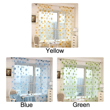 1 piece of Sunflower Printed Sheer Curtain, a Transparent and Breathable addition for Balcony, Living Room, Office, or Home Decor.