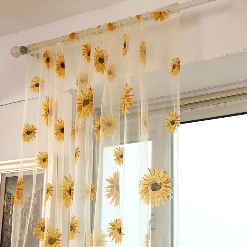 1 piece of Sunflower Printed Sheer Curtain, a Transparent and Breathable addition for Balcony, Living Room, Office, or Home Decor.