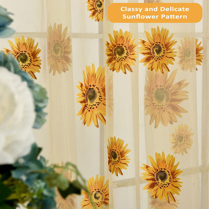 1 piece of Sunflower Printed Sheer Curtain, a Transparent and Breathable addition for Balcony, Living Room, Office, or Home Decor.