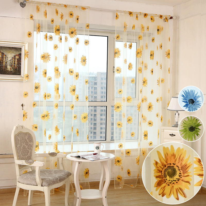 1 piece of Sunflower Printed Sheer Curtain, a Transparent and Breathable addition for Balcony, Living Room, Office, or Home Decor.