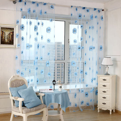 1 piece of Sunflower Printed Sheer Curtain, a Transparent and Breathable addition for Balcony, Living Room, Office, or Home Decor.