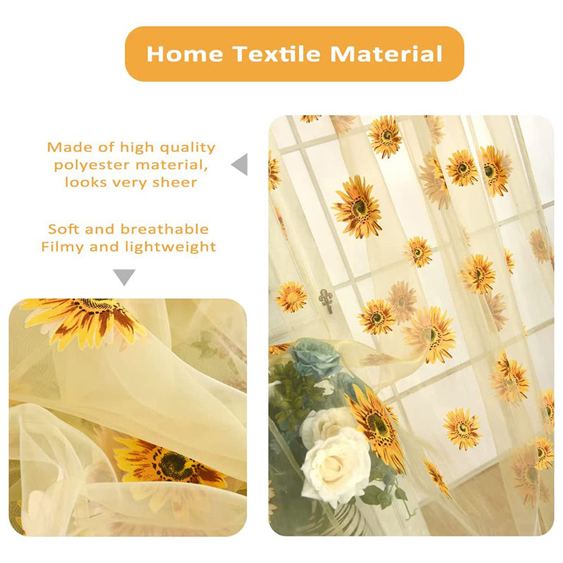 1 piece of Sunflower Printed Sheer Curtain, a Transparent and Breathable addition for Balcony, Living Room, Office, or Home Decor.