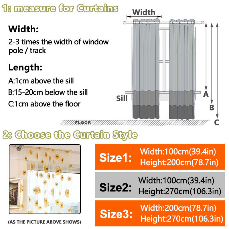 1 piece of Sunflower Printed Sheer Curtain, a Transparent and Breathable addition for Balcony, Living Room, Office, or Home Decor.