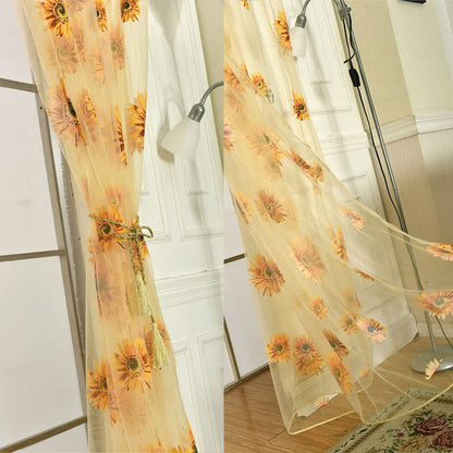 1 piece of Sunflower Printed Sheer Curtain, a Transparent and Breathable addition for Balcony, Living Room, Office, or Home Decor.