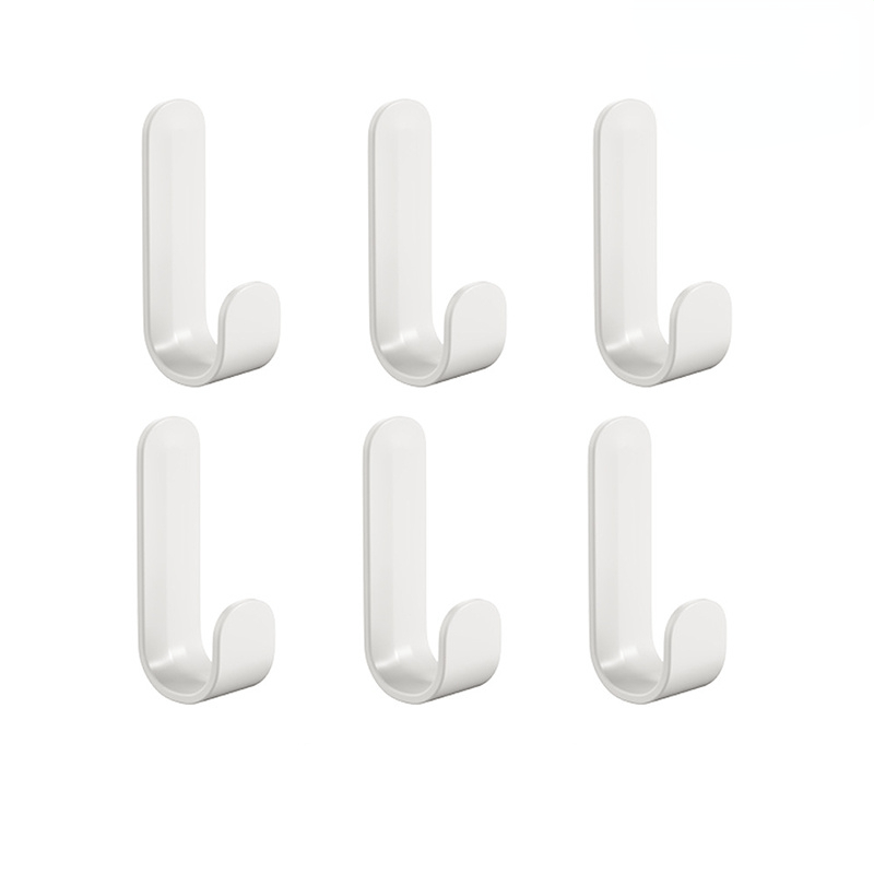 6 Strong Adhesive J-shaped Hooks for Hanging Clothes, Hats, and Handbags on Walls without Punching