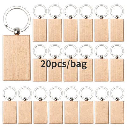 Set of 20 DIY Blank Wood Keychain Pendants in Solid Colors for Crafting Personalized Key Rings