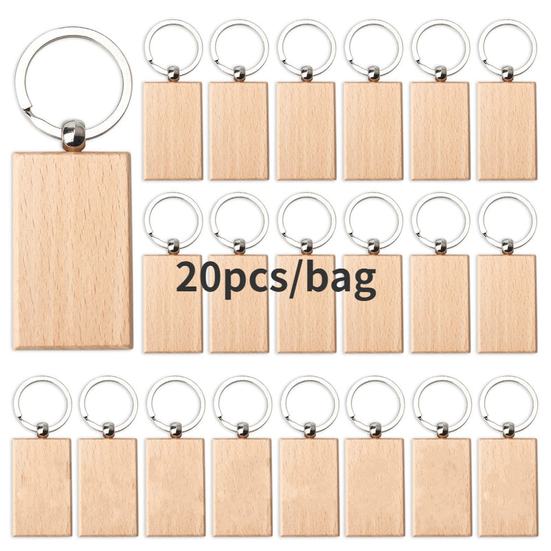 Set of 20 DIY Blank Wood Keychain Pendants in Solid Colors for Crafting Personalized Key Rings