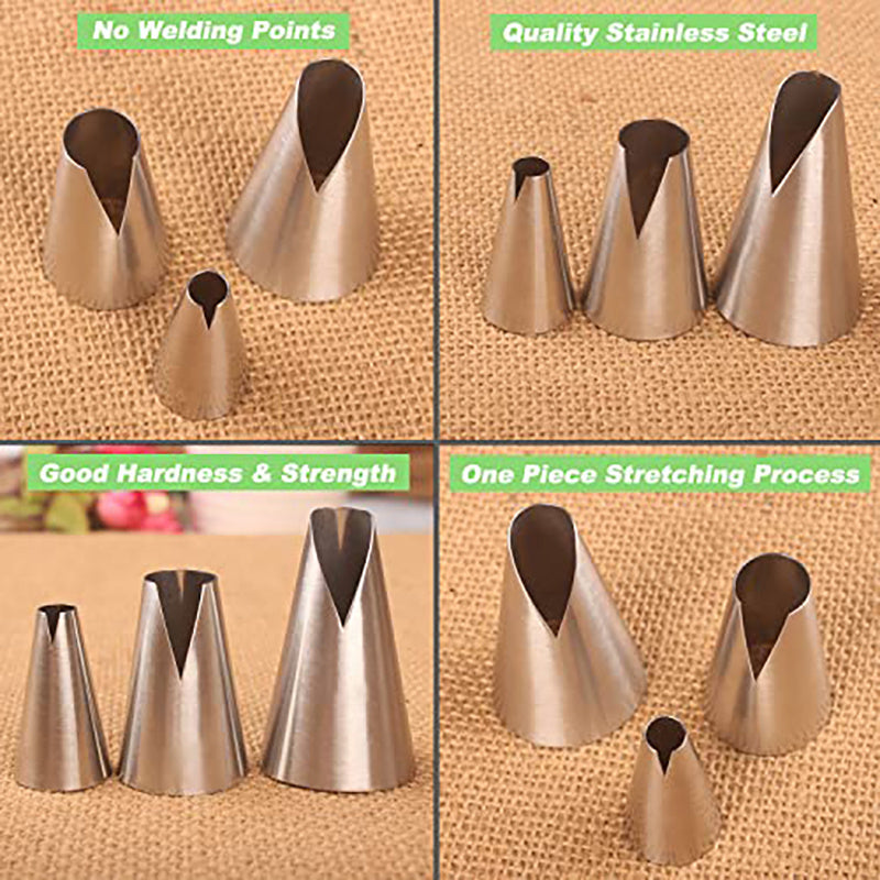 Set of 3 Durable Stainless Steel Russian Piping Tips - Unique V-Shaped Wave Nozzles for Decorating Pastries, Cupcakes, Cakes, and Cookies - Simple to Use Kitchen Tools