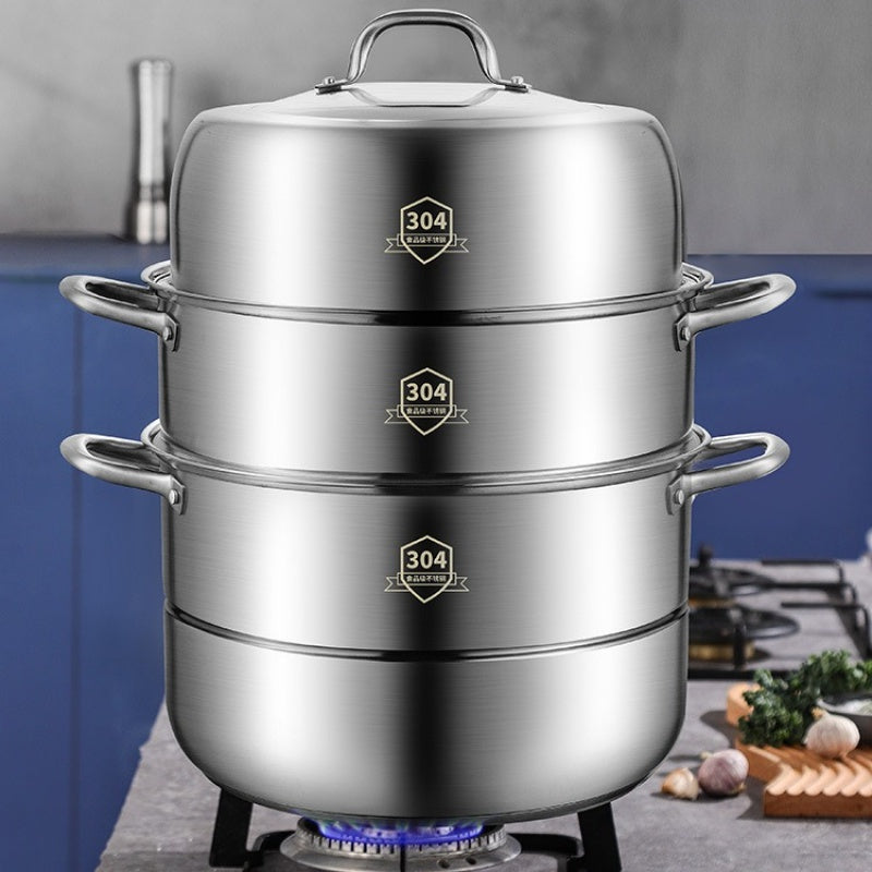 Large Capacity 3-Tier Stainless Steel Steamer Set, Ideal for Soup, Seafood, and More - Versatile and Functional Addition to Home Kitchens