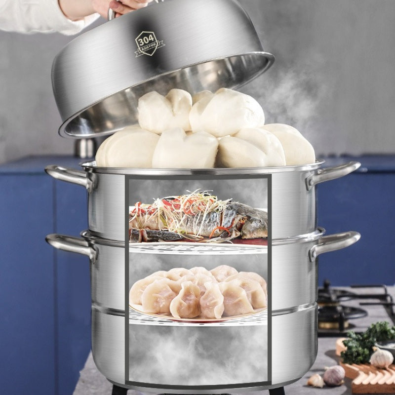 Large Capacity 3-Tier Stainless Steel Steamer Set, Ideal for Soup, Seafood, and More - Versatile and Functional Addition to Home Kitchens