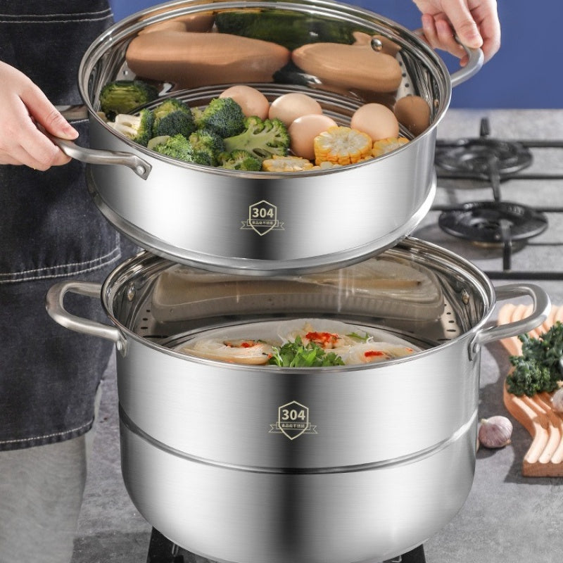 Large Capacity 3-Tier Stainless Steel Steamer Set, Ideal for Soup, Seafood, and More - Versatile and Functional Addition to Home Kitchens