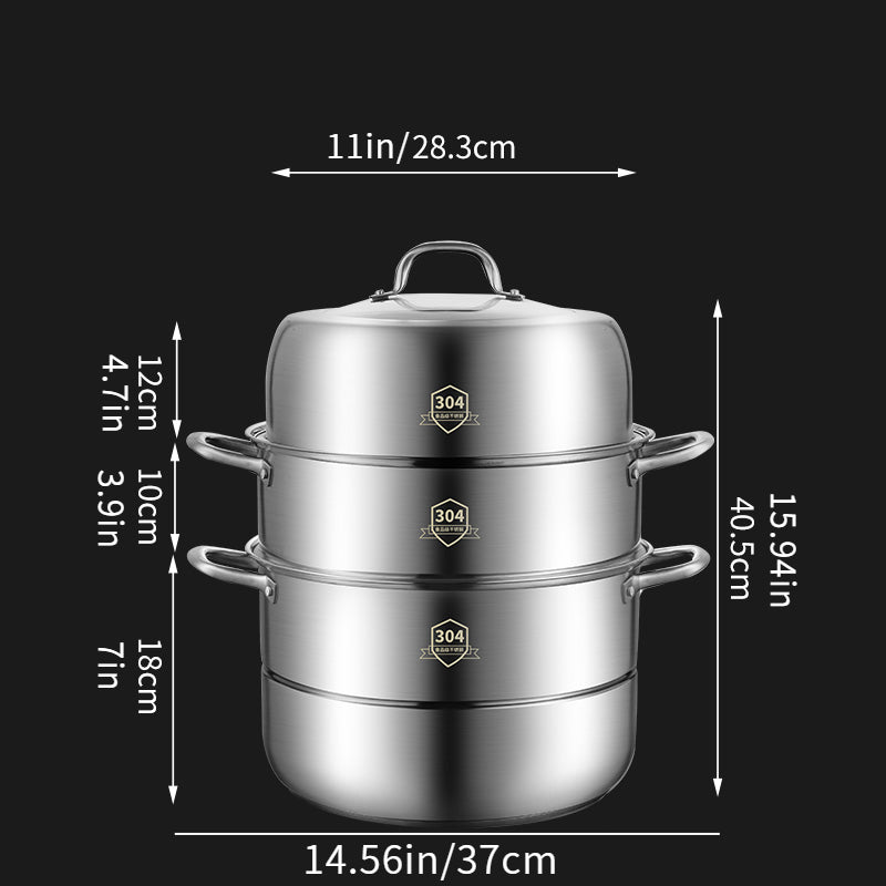 Large Capacity 3-Tier Stainless Steel Steamer Set, Ideal for Soup, Seafood, and More - Versatile and Functional Addition to Home Kitchens