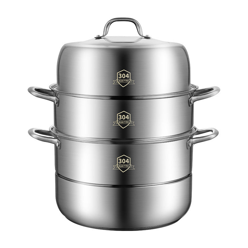 Large Capacity 3-Tier Stainless Steel Steamer Set, Ideal for Soup, Seafood, and More - Versatile and Functional Addition to Home Kitchens