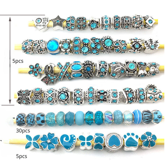 Set of 40 assorted bracelet accessories, includes large hole beads in 6 different colors. Perfect for creating DIY jewelry with alloy point drill loose beads.