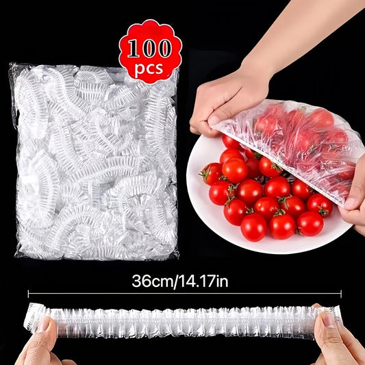 Set of 100 Disposable Food Covers for Storage, Elastic Bags for Leftovers, Refrigerator and Freezer, Leak-Proof and Dust-Proof Fresh Covers for Keeping Food Fresh, Anti-Odor Kitchen Accessories