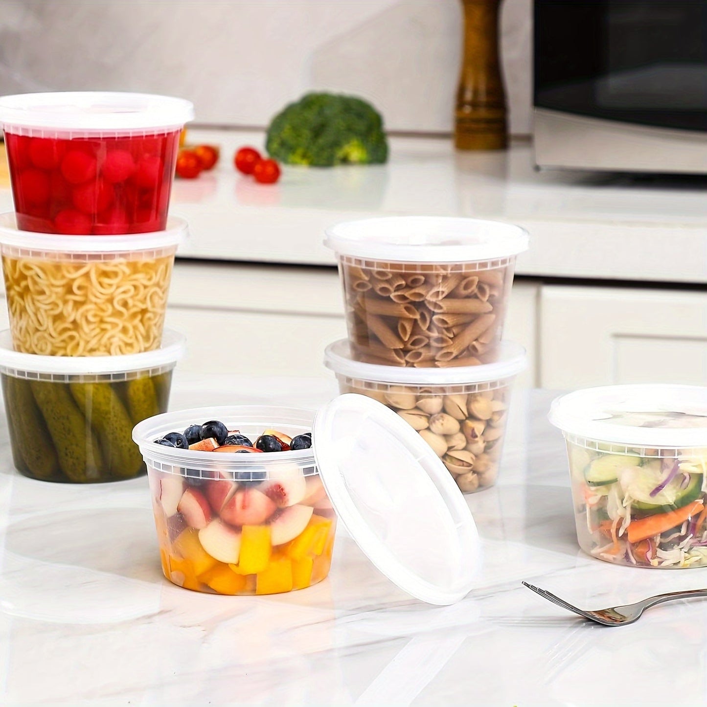 24 pieces of 16 oz plastic food containers with lids, these sealed food storage containers are perfect for freezer, dishwasher, and microwave use. Ideal for soups for takeout, meal preparation, and storage at home, in the kitchen, restaurant, picnic, or