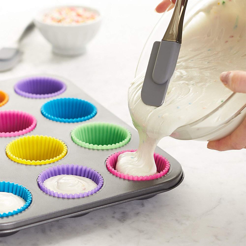 Silicone Cake Mold Set of 12 - Round Shaped Muffin Cupcake Baking Molds for DIY Cake Decorating and Kitchen Cooking - Ideal Bakeware Set for Perfectly Shaped Cakes and Treats