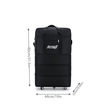 Hailong Palace Multilayer Wheeled Duffel Bag, Lightweight Nylon Folding Travel Trolley Suitcase with Interchangeable Tape, Hand Washable, Black