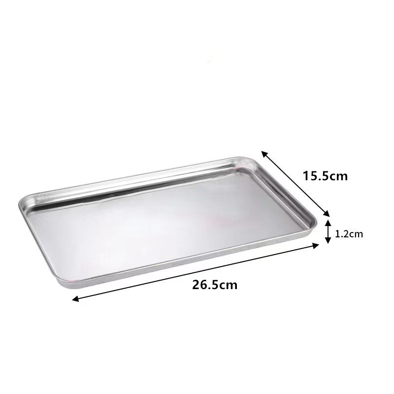 This stainless steel serving tray is perfect for kitchen use and is ideal for storing food, roasting fish on the BBQ, steaming dishes, and using as a baking pan. It is a versatile option for serving food.