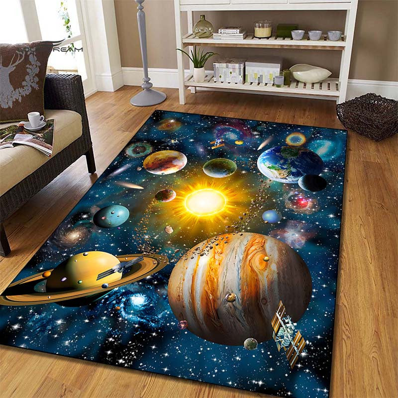 Interstellar Carpet with Star Pattern, featuring a Starry Sky design. This soft and comfortable floor mat is perfect for the kitchen, living room, or bedroom. The waterproof, non-slip runner rug is also absorbent and machine washable, making it ideal for