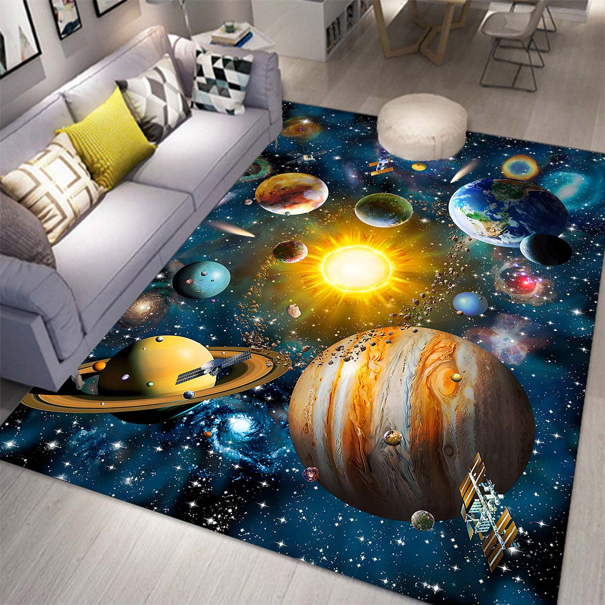 Interstellar Carpet with Star Pattern, featuring a Starry Sky design. This soft and comfortable floor mat is perfect for the kitchen, living room, or bedroom. The waterproof, non-slip runner rug is also absorbent and machine washable, making it ideal for