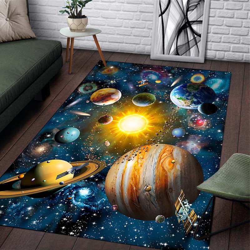 Interstellar Carpet with Star Pattern, featuring a Starry Sky design. This soft and comfortable floor mat is perfect for the kitchen, living room, or bedroom. The waterproof, non-slip runner rug is also absorbent and machine washable, making it ideal for