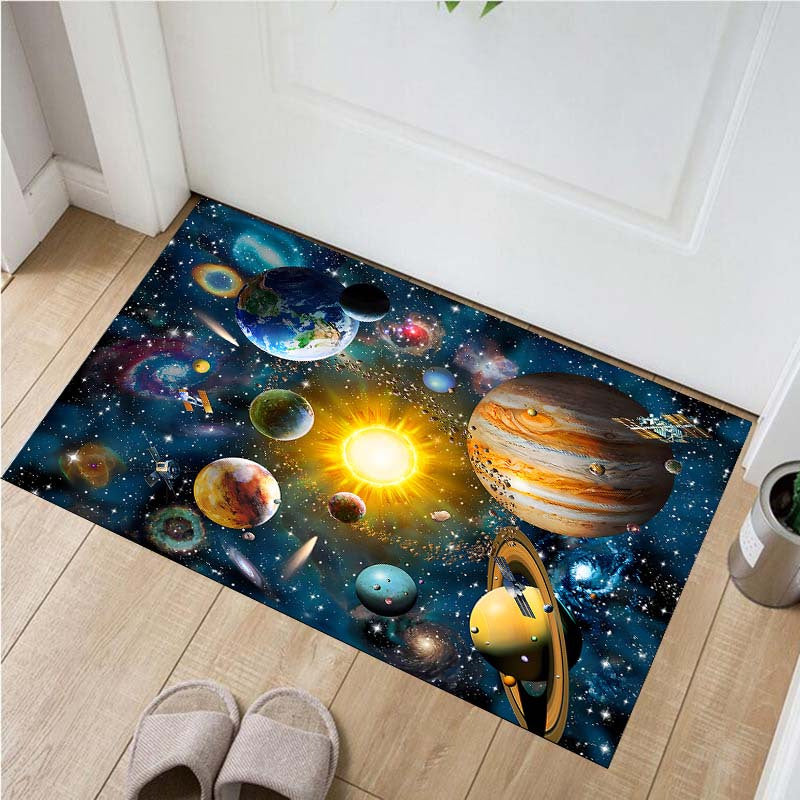 Interstellar Carpet with Star Pattern, featuring a Starry Sky design. This soft and comfortable floor mat is perfect for the kitchen, living room, or bedroom. The waterproof, non-slip runner rug is also absorbent and machine washable, making it ideal for