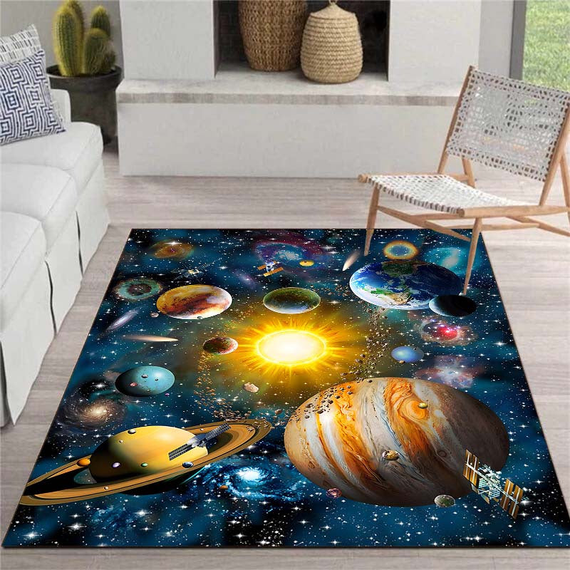 Interstellar Carpet with Star Pattern, featuring a Starry Sky design. This soft and comfortable floor mat is perfect for the kitchen, living room, or bedroom. The waterproof, non-slip runner rug is also absorbent and machine washable, making it ideal for