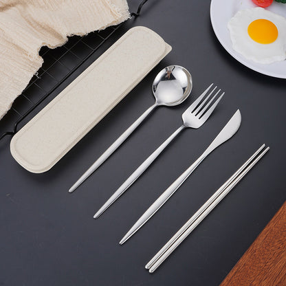 Portable 4-piece Stainless Steel Portuguese Cutlery Set with Carry Case. Great for On-the-Go Meals.