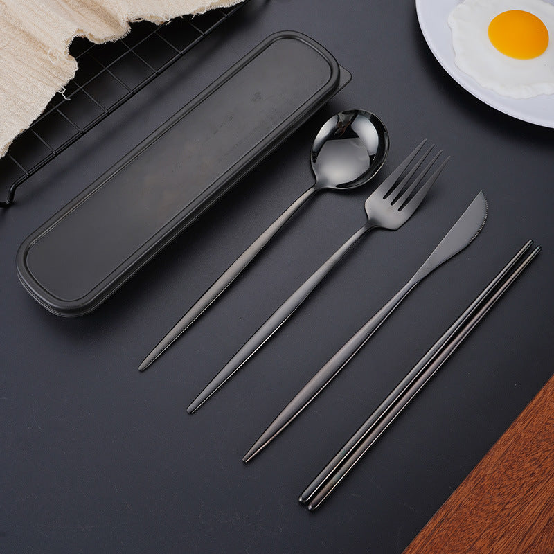 Portable 4-piece Stainless Steel Portuguese Cutlery Set with Carry Case. Great for On-the-Go Meals.