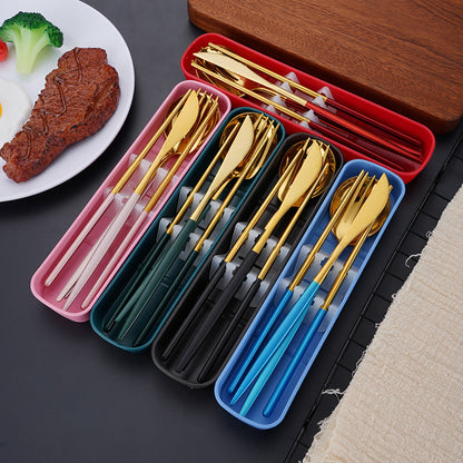 Portable 4-piece Stainless Steel Portuguese Cutlery Set with Carry Case. Great for On-the-Go Meals.