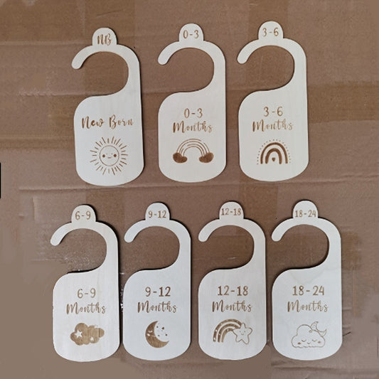 Set of 7 Wooden Baby Closet Size Dividers - Ideal for Nursery Decor and Organizing Infant Clothing from Newborn to 24 Months! Great Gift for Christmas or Halloween