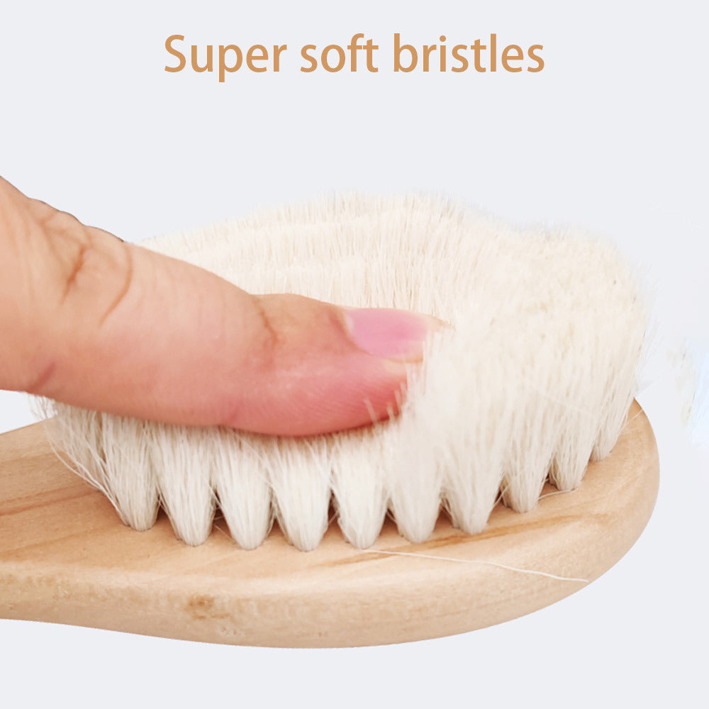 Newborn Wool Hair Brush for Toddlers - Super Soft Wooden Baby Hair Brush