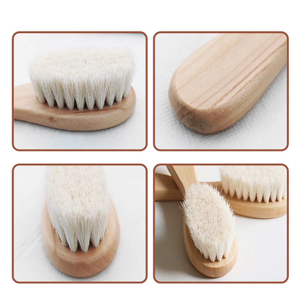 Newborn Wool Hair Brush for Toddlers - Super Soft Wooden Baby Hair Brush