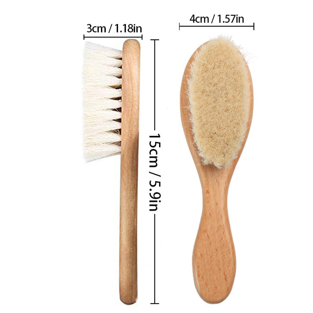 Newborn Wool Hair Brush for Toddlers - Super Soft Wooden Baby Hair Brush