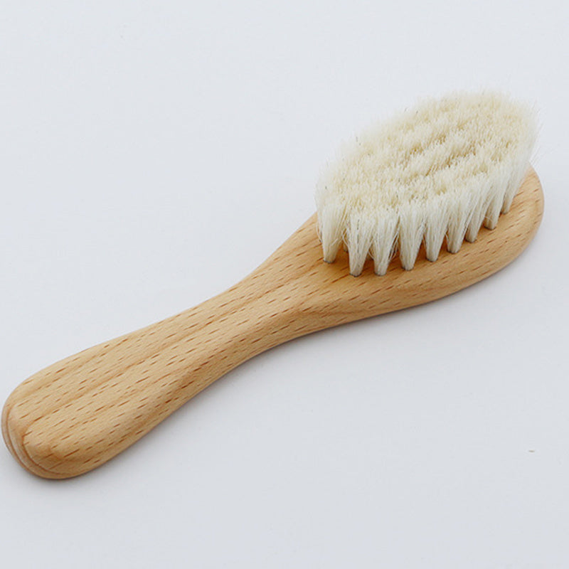 Newborn Wool Hair Brush for Toddlers - Super Soft Wooden Baby Hair Brush