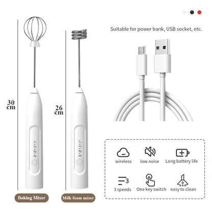 USB Rechargeable Electric Egg Beater & Coffee Mixer - Dual Head Milk Frother and Baking Stirrer in One Convenient Tool for Home and Professional Chefs