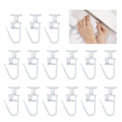 Set of 20 white plastic shower curtain hooks with pleated design for smooth movement. Durable and modern bathroom décor.