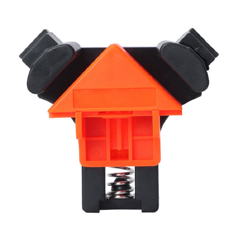 Thickened red plastic G-clamp for woodworking with 52mm right angle pressure. No assembly needed, ideal for picture frames and fish containers.