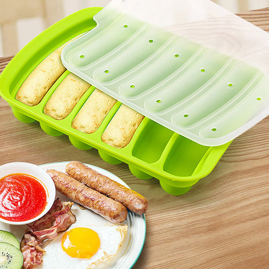 Silicone Sausage Maker with 6 Cavities and Lid - Simple to Use for Pressing and Stuffing, Non-Stick, Can be Washed in Dishwasher - Great for DIY Hot Dogs, Cakes & Other Treats - Essential Baking Utensil for the Kitchen