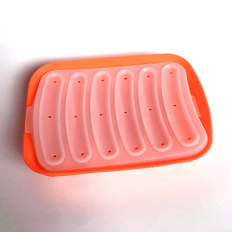 Silicone Sausage Maker with 6 Cavities and Lid - Simple to Use for Pressing and Stuffing, Non-Stick, Can be Washed in Dishwasher - Great for DIY Hot Dogs, Cakes & Other Treats - Essential Baking Utensil for the Kitchen